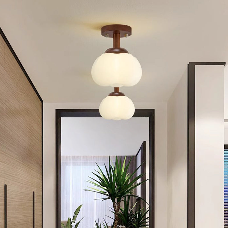 Modern Minimalist Flower Wood Plastic 1-light Semi-flush Mount Ceiling Light for Hallway