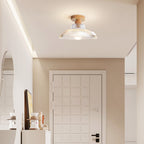 Traditional Japanese Flower Disc Glass Wood 1-light Semi-flush Mount Ceiling Light for Hallway