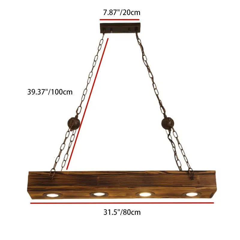 Traditional Vintage Rectangular Iron Wood LED Island Light Chandelier for Dining Room Lumendat