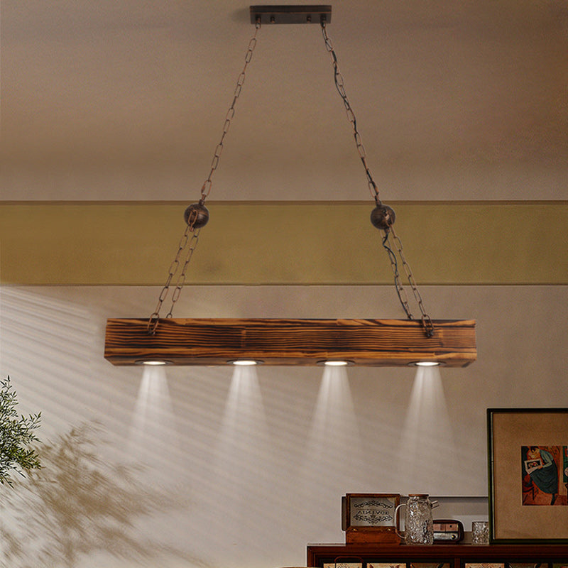 Traditional Vintage Rectangular Iron Wood LED Island Light Chandelier for Dining Room