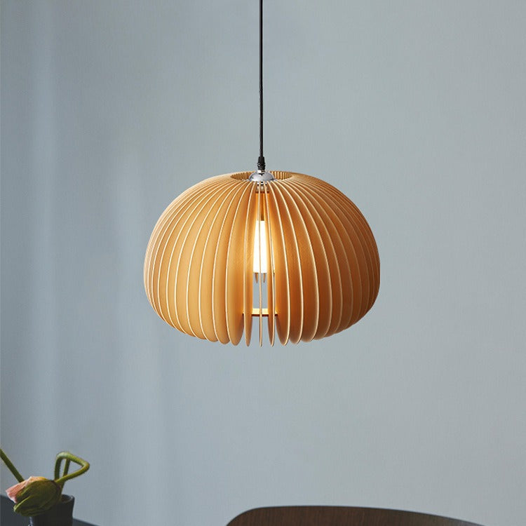 Traditional Vintage Pumpkin Spherical Wood 1-Light Pendant Light For Bedroom