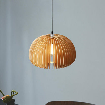 Traditional Vintage Pumpkin Spherical Wood 1-Light Pendant Light For Bedroom
