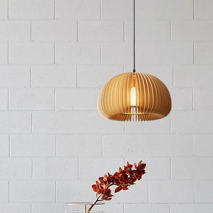 Traditional Vintage Pumpkin Spherical Wood 1-Light Pendant Light For Bedroom