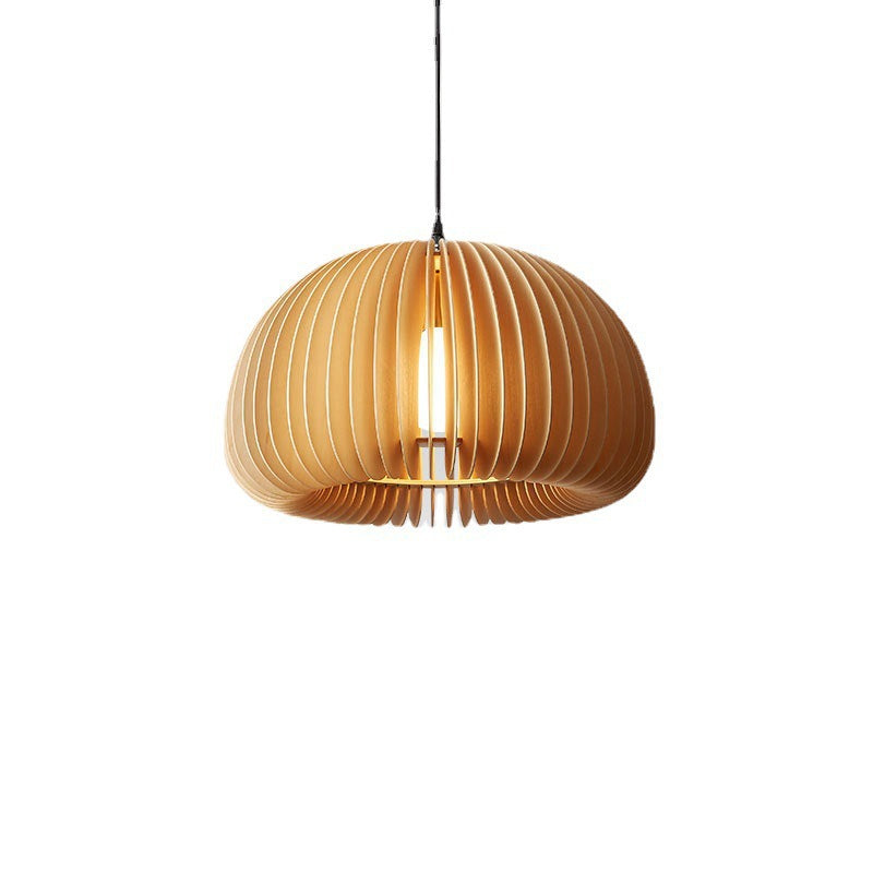 Traditional Vintage Pumpkin Spherical Wood 1-Light Pendant Light For Bedroom