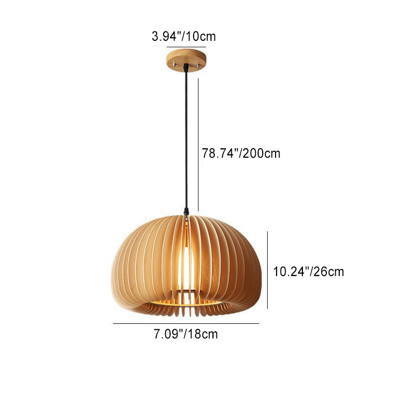 Traditional Vintage Pumpkin Spherical Wood 1-Light Pendant Light For Bedroom