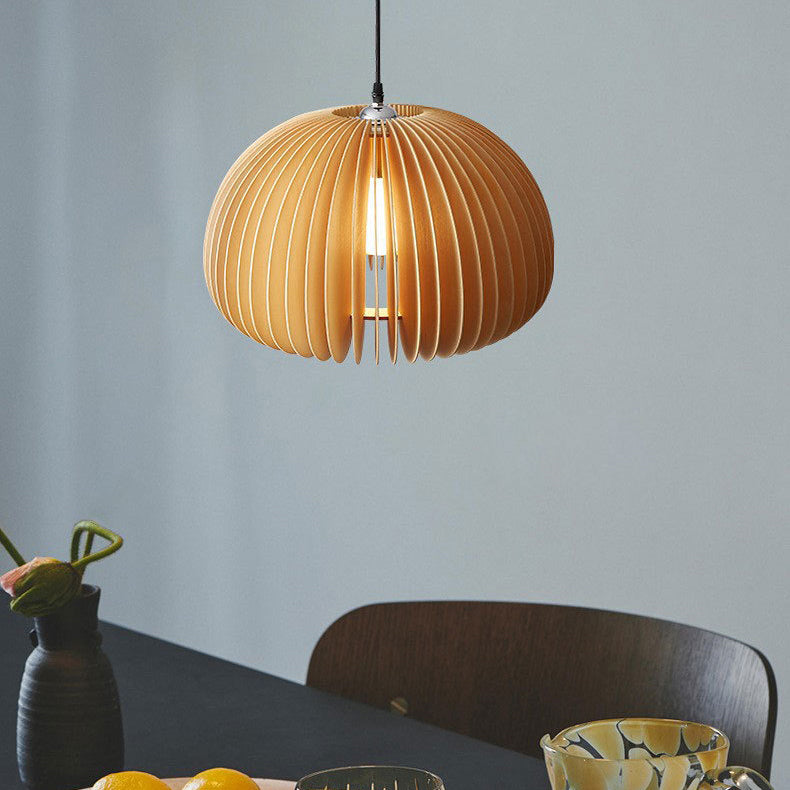 Traditional Vintage Pumpkin Spherical Wood 1-Light Pendant Light For Bedroom