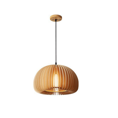 Traditional Vintage Pumpkin Spherical Wood 1-Light Pendant Light For Bedroom