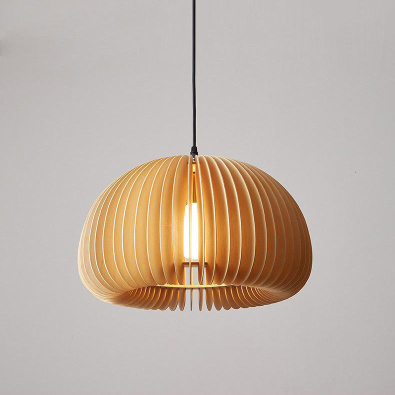 Traditional Vintage Pumpkin Spherical Wood 1-Light Pendant Light For Bedroom