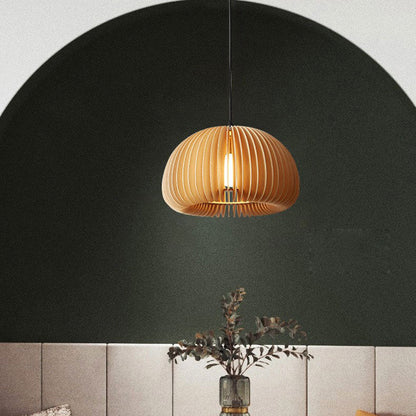 Traditional Vintage Pumpkin Spherical Wood 1-Light Pendant Light For Bedroom