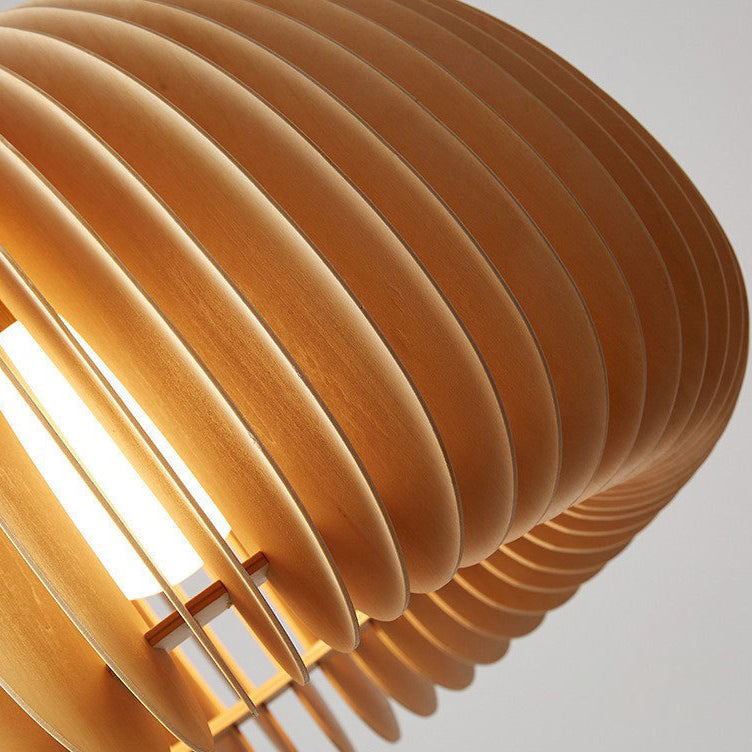 Traditional Vintage Pumpkin Spherical Wood 1-Light Pendant Light For Bedroom
