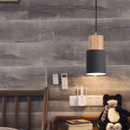 Modern Minimalist Cylindrical Iron Wood 1-Light Pendant Light For Bedroom