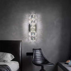 Modern Minimalist Rectangular Stainless Steel Crystal 3/4/6 Light Wall Sconce Lamp For Bedroom