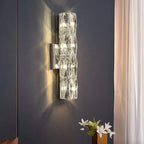Modern Minimalist Rectangular Stainless Steel Crystal 3/4/6 Light Wall Sconce Lamp For Bedroom