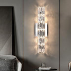 Modern Minimalist Rectangular Stainless Steel Crystal 3/4/6 Light Wall Sconce Lamp For Bedroom