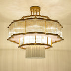 Modern Art Deco Circular Lace Iron Glass 7/9/18/23 Light Semi-flush Mount Ceiling Light for Dining Room