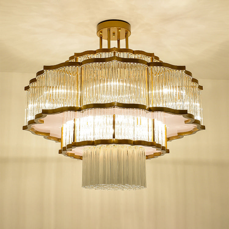 Modern Art Deco Circular Lace Iron Glass 7/9/18/23 Light Semi-flush Mount Ceiling Light for Dining Room
