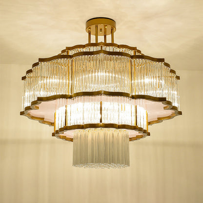Modern Art Deco Circular Lace Iron Glass 7/9/18/23 Light Semi-flush Mount Ceiling Light for Dining Room