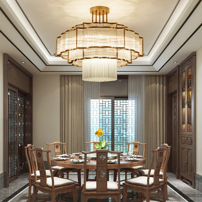 Modern Art Deco Circular Lace Iron Glass 7/9/18/23 Light Semi-flush Mount Ceiling Light for Dining Room