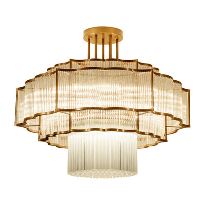 Modern Art Deco Circular Lace Iron Glass 7/9/18/23 Light Semi-flush Mount Ceiling Light for Dining Room