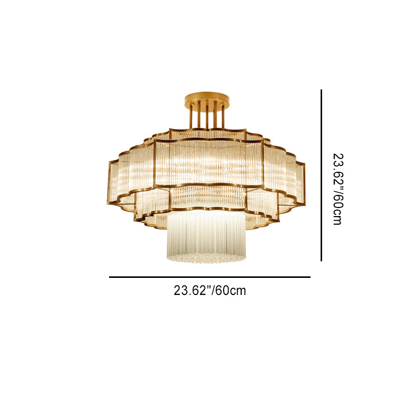 Modern Art Deco Circular Lace Iron Glass 7/9/18/23 Light Semi-flush Mount Ceiling Light for Dining Room