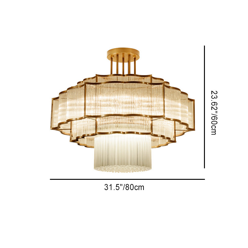 Modern Art Deco Circular Lace Iron Glass 7/9/18/23 Light Semi-flush Mount Ceiling Light for Dining Room