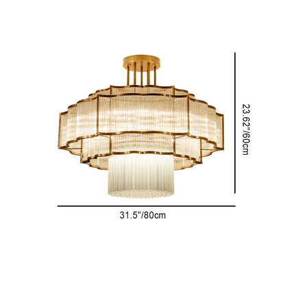 Modern Art Deco Circular Lace Iron Glass 7/9/18/23 Light Semi-flush Mount Ceiling Light for Dining Room