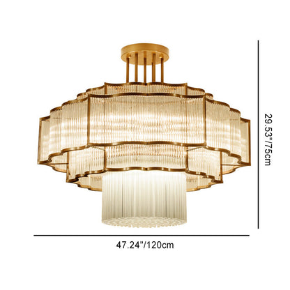 Modern Art Deco Circular Lace Iron Glass 7/9/18/23 Light Semi-flush Mount Ceiling Light for Dining Room