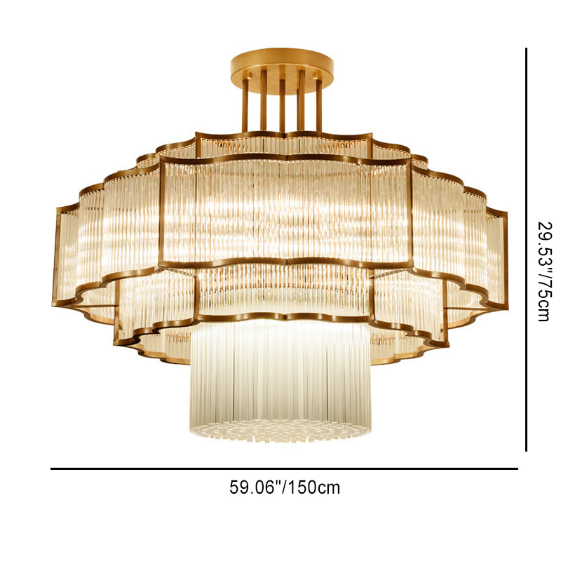 Modern Art Deco Circular Lace Iron Glass 7/9/18/23 Light Semi-flush Mount Ceiling Light for Dining Room