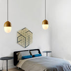 Contemporary Scandinavian Nut Glass Iron Wood 1-Light Pendant Light For Bedroom