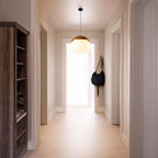 Contemporary Scandinavian Nut Glass Iron Wood 1-Light Pendant Light For Bedroom