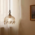 Traditional Vintage Floral Copper Crystal Glass 1-light Pendant Light for Bedroom BulbSquare