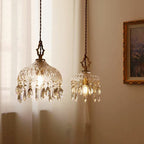 Traditional Vintage Floral Copper Crystal Glass 1-light Pendant Light for Bedroom BulbSquare