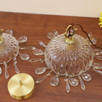 Traditional Vintage Floral Copper Crystal Glass 1-light Pendant Light for Bedroom BulbSquare