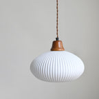 Modern Minimalist Elliptical Semicircle Ceramic Iron Wood 1-Light Pendant Light For Bedroom
