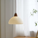 Modern Minimalist Elliptical Semicircle Ceramic Iron Wood 1-Light Pendant Light For Bedroom