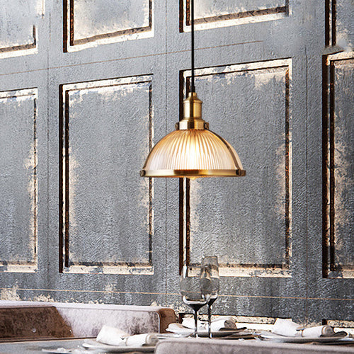 Traditional Rustic Semicircular Iron Glass 1-Light Pendant Light For Dining Room