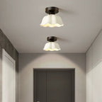 Modern Minimalist Round Flower Iron Ceramic 1-light Semi-flush Mount Ceiling Light for Hallway