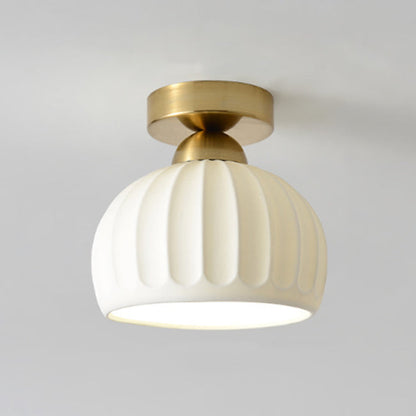 Modern Minimalist Round Flower Iron Ceramic 1-light Semi-flush Mount Ceiling Light for Hallway
