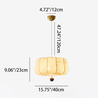 Traditional Chinese Flat Round Fabric Wood 3/4 Light Pendant Light for Bedroom