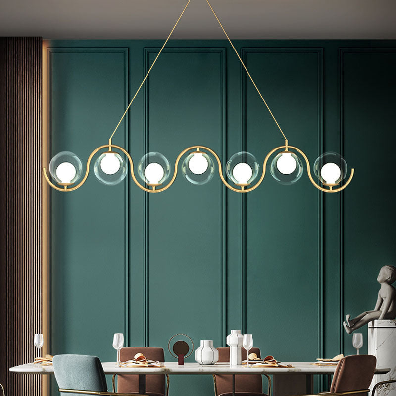 Modern Minimalist Round Ball Wave Iron Glass 3/7 Light Island Light Chandelier for Dining Room BulbSquare