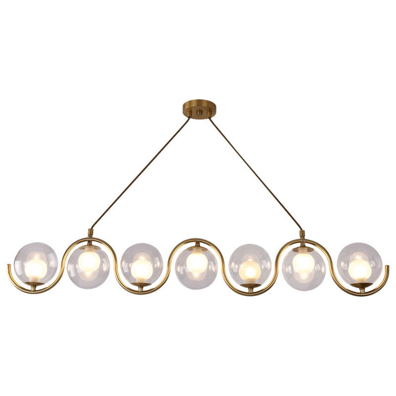 Modern Minimalist Round Ball Wave Iron Glass 3/7 Light Island Light Chandelier for Dining Room BulbSquare