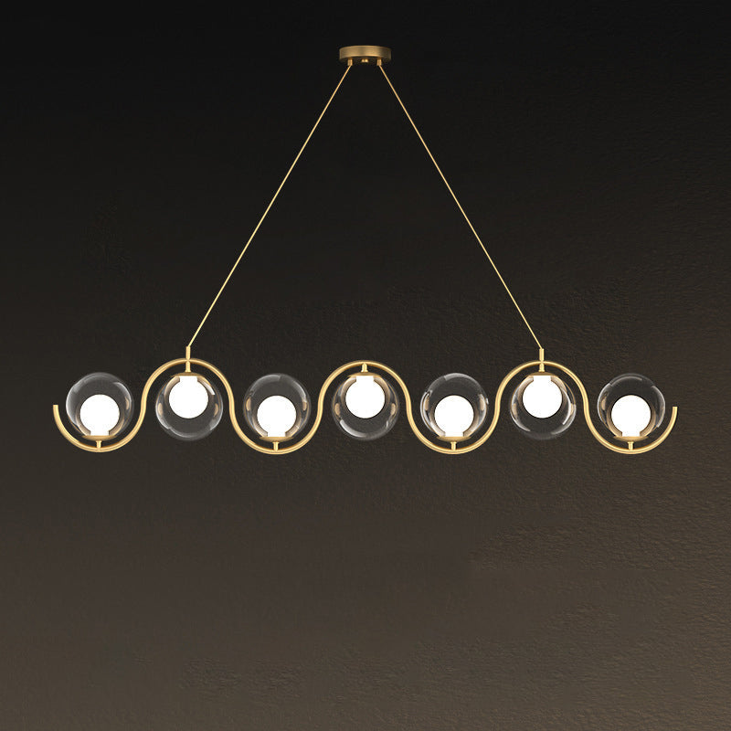 Modern Minimalist Round Ball Wave Iron Glass 3/7 Light Island Light Chandelier for Dining Room BulbSquare
