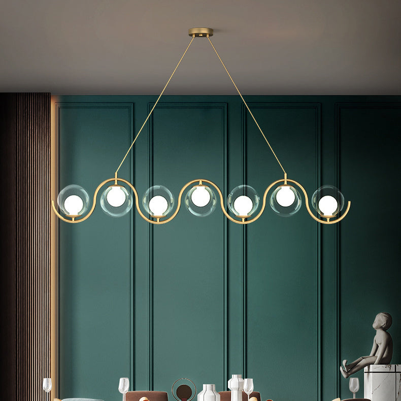 Modern Minimalist Round Ball Wave Iron Glass 3/7 Light Island Light Chandelier for Dining Room BulbSquare
