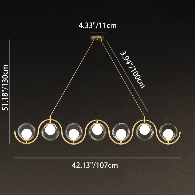 Modern Minimalist Round Ball Wave Iron Glass 3/7 Light Island Light Chandelier for Dining Room BulbSquare