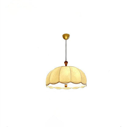 Traditional Vintage Flower Half Sphere Wooden Fabric Acrylic 3/5 Light Pendant Light For Bedroom