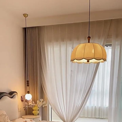 Traditional Vintage Flower Half Sphere Wooden Fabric Acrylic 3/5 Light Pendant Light For Bedroom