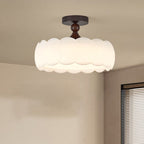 Modern Minimalist Cylindrical Cloud Acrylic White Ash Wood Iron LED Semi-flush Mount Ceiling Light for Bedroom