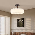 Modern Minimalist Cylindrical Cloud Acrylic White Ash Wood Iron LED Semi-flush Mount Ceiling Light for Bedroom