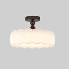 Modern Minimalist Cylindrical Cloud Acrylic White Ash Wood Iron LED Semi-flush Mount Ceiling Light for Bedroom