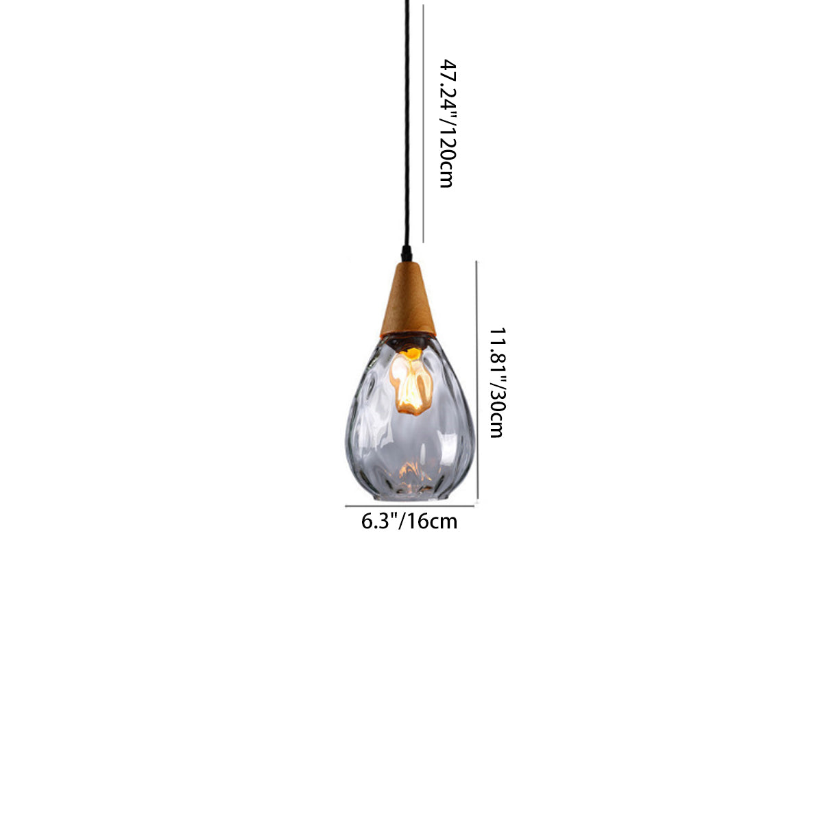 Modern Minimalist Water Drop Glass Wood 1-light Pendant Light for Dining Room BulbSquare